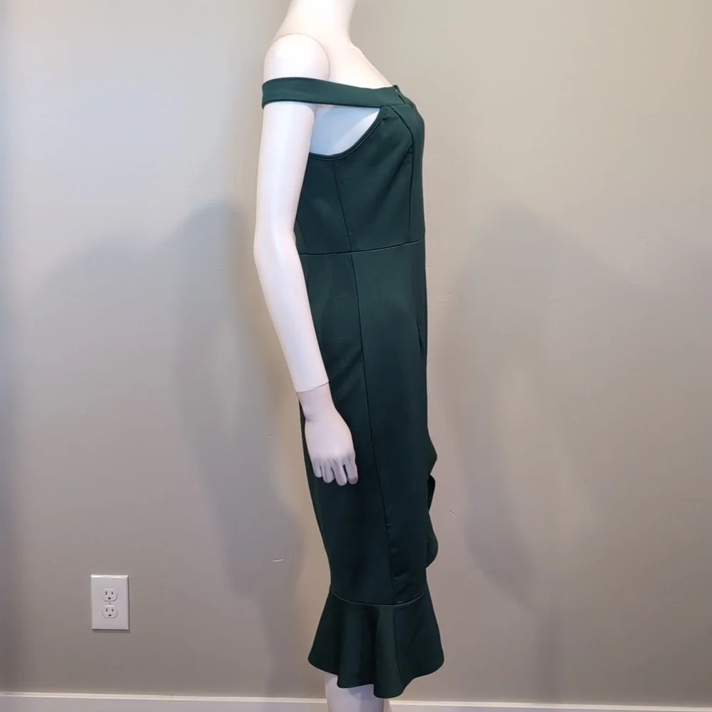 SHEIN Green Sweetheart Off Shoulder Ruffle Hem Midi Dress With Slit Size Medium